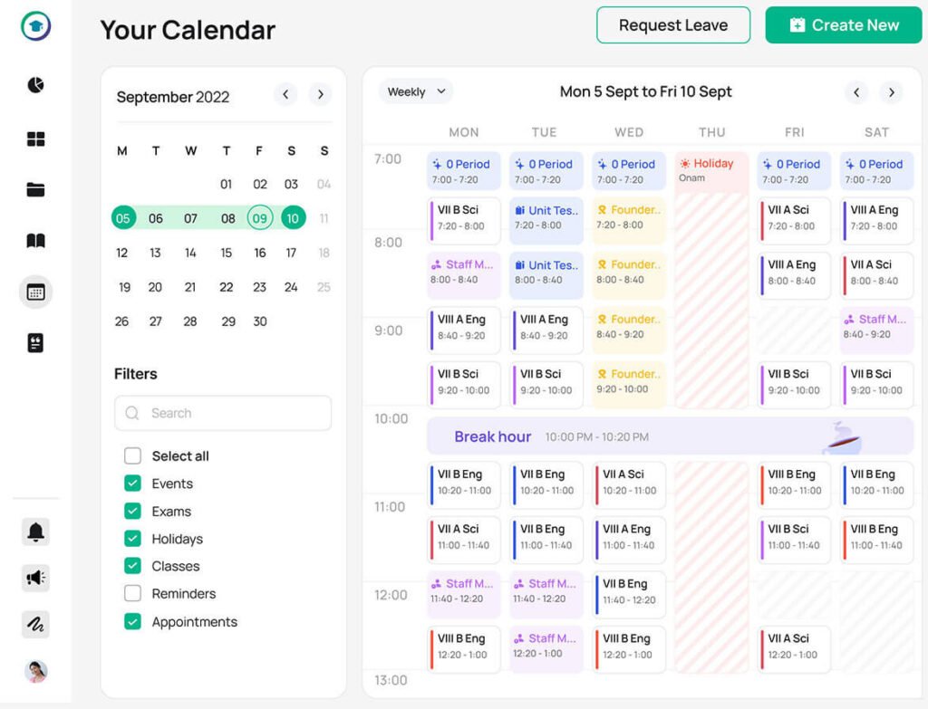 Navneet Toptech - TopSchool - Learning Management System - Calendar